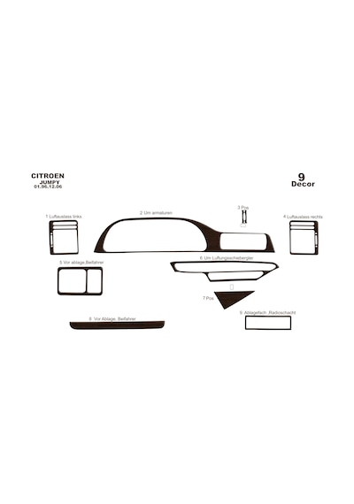 Fiat Scudo Expert Jumpy Torpido Kaplama 1996-2006 9 Parça Koyu Meşe