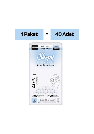 Sleepy Bio Natural Premium Plus Airbag Comfort Süper Paket Bebek Bezi 5 Numara Junior 40 Adet