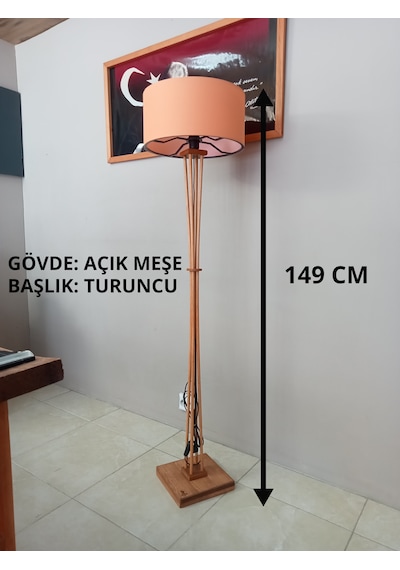 Açık Meşe Turuncu Başlıklı Ahşap Lambader-köşe Lambası