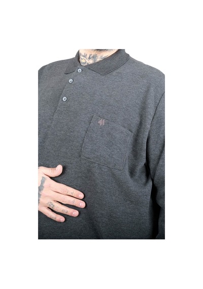 Mode Xl Büyük Beden Erkek Cepli Selanik Polo Sweatshirt 20441 Antrasıt Antrasit