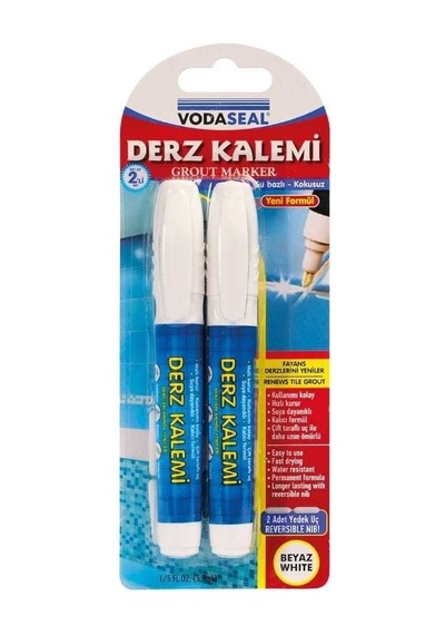 Vodaseal Çift Uçlu Su Bazlı Kokusuz Kalıcı Derz Kalemi Beyaz 2 Adet Diğer