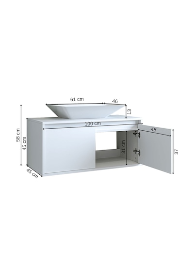 Roomart Ld7 Ayaksız 2 Kapaklı Banos Banyo Lavabolu Mat Beyaz Mdf Mat Beyaz