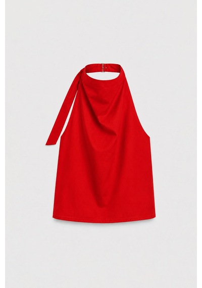 Suud Collection Kırmızı Marty Halter Yaka Poplin Bluz