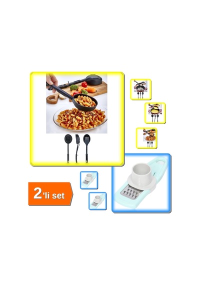 Isıya Dayanıklı 3 In 1 Servis Kepçesi + Sarımsak Rendesi 2li Set Ghı789 Çelik Çok Renkli Diğer