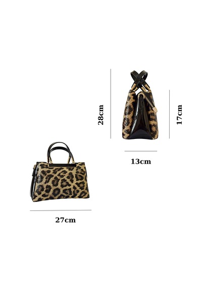 Leopar Desenli Gold Detaylı Deri Şık Kadın El Çantası Ve Omuz Çantası