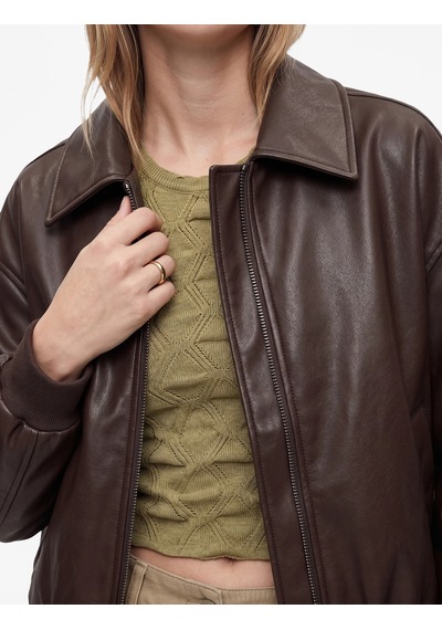 Koton Fermuarlı Klasik Yaka Suni Deri Crop Bomber Ceket Kahverengi 7wal20045ıw Kahve