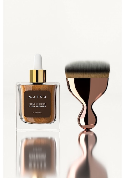 Matsu Professional Golden Hour Işıltılı bronzlaştırıcı Vücut Yağı ve Fırça Seti 50 ML