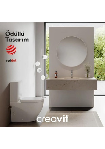Creavit Mare Duvara Sıfır Kanalsız Klozet + Rezervuar + Duroplast Kapak + Çift Basmalı İç Takım Set