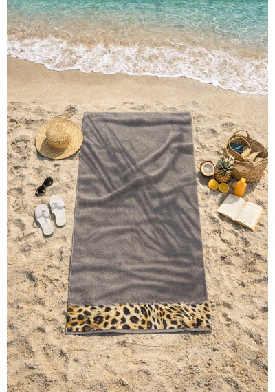 Leopar Plaj Havlusu %100 Pamuk Sertifikalı Deniz & Havuz Havlu Kahverengi 70x140cm Koyu Kahve