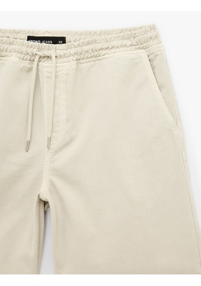 Koton Pamuklu Rahat Kalıp Jogger Beli Bağcıklı Bermuda Jean Şort Taş 6sam40410nd