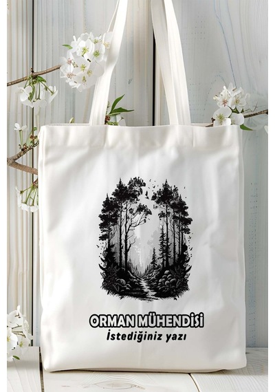 Art Hediye Orman Mühendisi Baskılı Bez Omuz Çantası Kişiye Özel Model 2 Çok Renkli