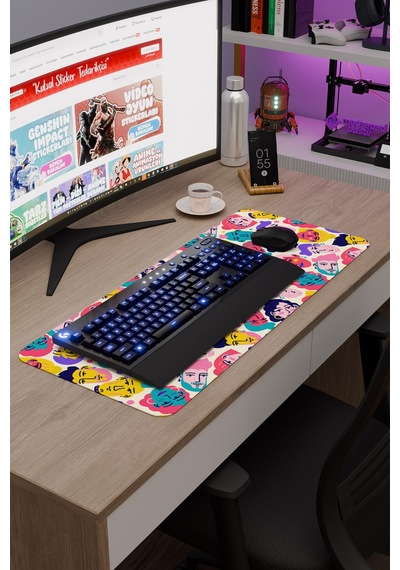 İllüstrasyon Kaymaz Dikişli Kauçuk Oyuncu Mousepad V5 - 70x30 Xl Gaming Mouse Pad Fare Altlığı