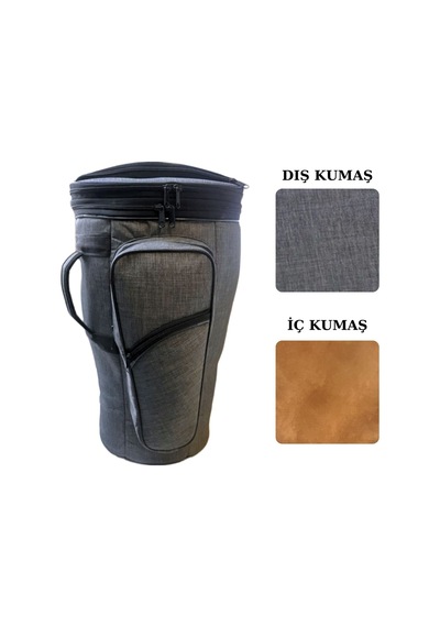 Darbuka Kılıfı Gri Keten Soft Case Profesyonel Kalın Çanta