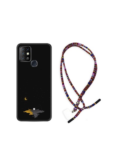 Infinix Hot 10 Kılıf Rasta Boyun Askılı Ay Ve Kedi 1683