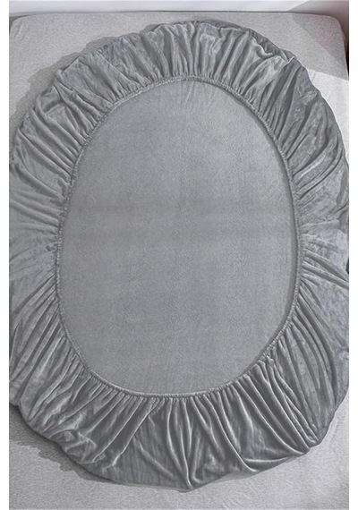 Kadife Kumaş Çift Kişilik Fitted Lastikli Çarşaf Takımı 160x200+30 Cm Açık Gri Çok Renkli