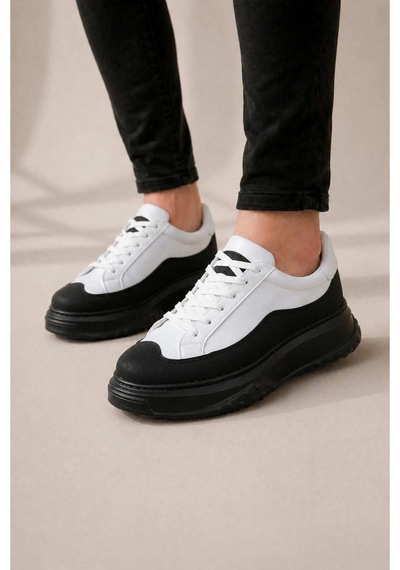DMR Elegance Jy507 Dara Bağcıklı Cilt Erkek Günlük Sneaker Ayakkabı Cst Beyaz/siyah