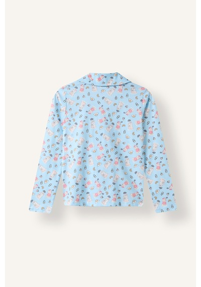 Defacto Ayıcık Desenli Düğmeli 2li Pijama Takımı Kız Çocuk I6088a826wnbe773 Mavi-be773