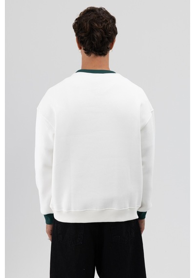 Vamos Oversize Bisiklet Yaka Baskılı Sweatshirt V70-91 Ekru