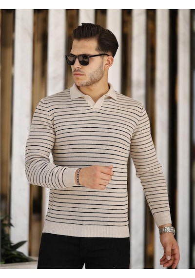 Vizon Erkek Slim Fit Polo Yaka Patlı Triko Kazak-trz19132r03s Vizon
