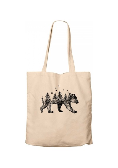Bear Forest Siyah Kanvas Bez Çanta
