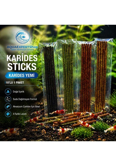 Aqua Expert Karides Sticks Karides Yemi 10 Lu Paket Doğal Besleyici Çubuk Yem Özel Formül - Ispanaklı