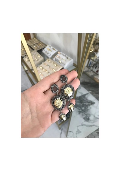 Taşlı Vintage Küpe Çok Renkli
