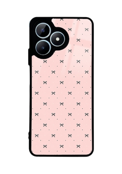 Realme Note 50 Cream Coquette Pattern Tasarımlı Glossy Telefon Kılıfı Toz Pembe