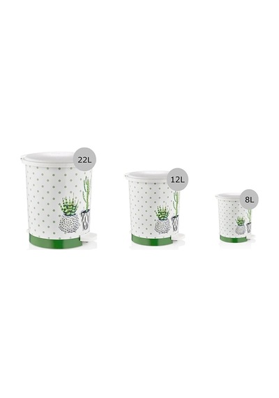 Bayev 3lü Kaktüs Desen Pedallı Çöp Kovası 8/12/22 Litre Çok Renkli