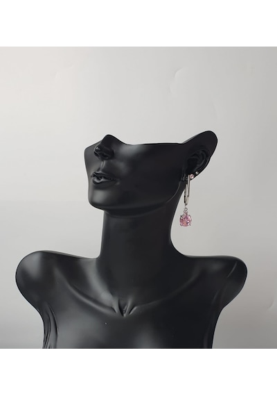 Pembe Taşlı 4'Lü Gümüş Renkli Küpe Pembe