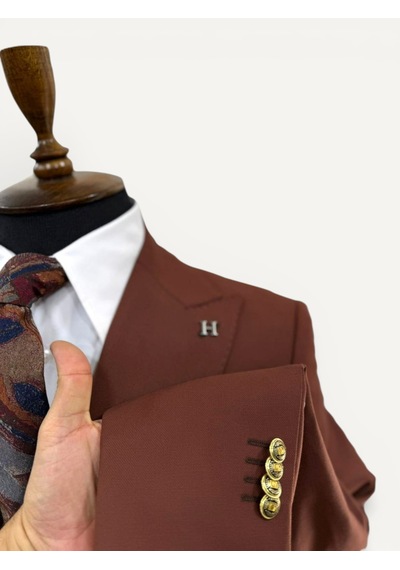 Hermose Prestige Terakota Metal Düğmeli Kruvaze Takım Elbise Kiremit