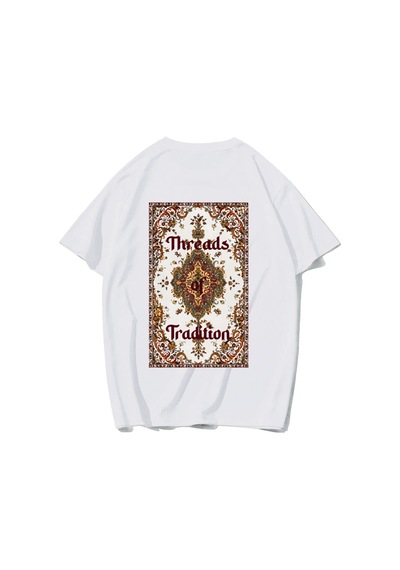 Brz Collectıon Brz Collection Unisex Oversize Threads Of Tradition Vintage Halı Motifli T-shirt Beyaz