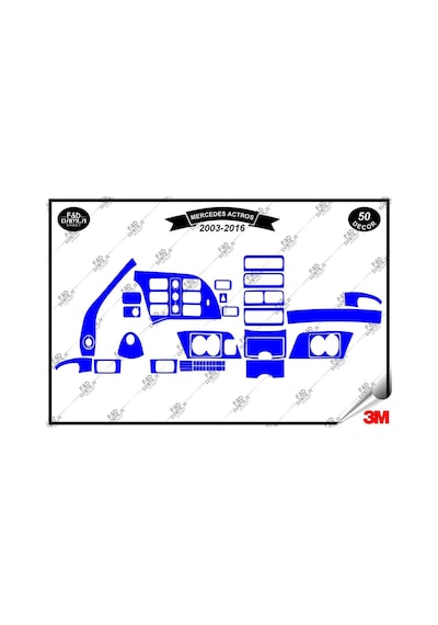 Mercedes Actros 2003-2016 Torpido Konsol Trim Göğüs Maun Kaplama Set 50 Parça Mavi