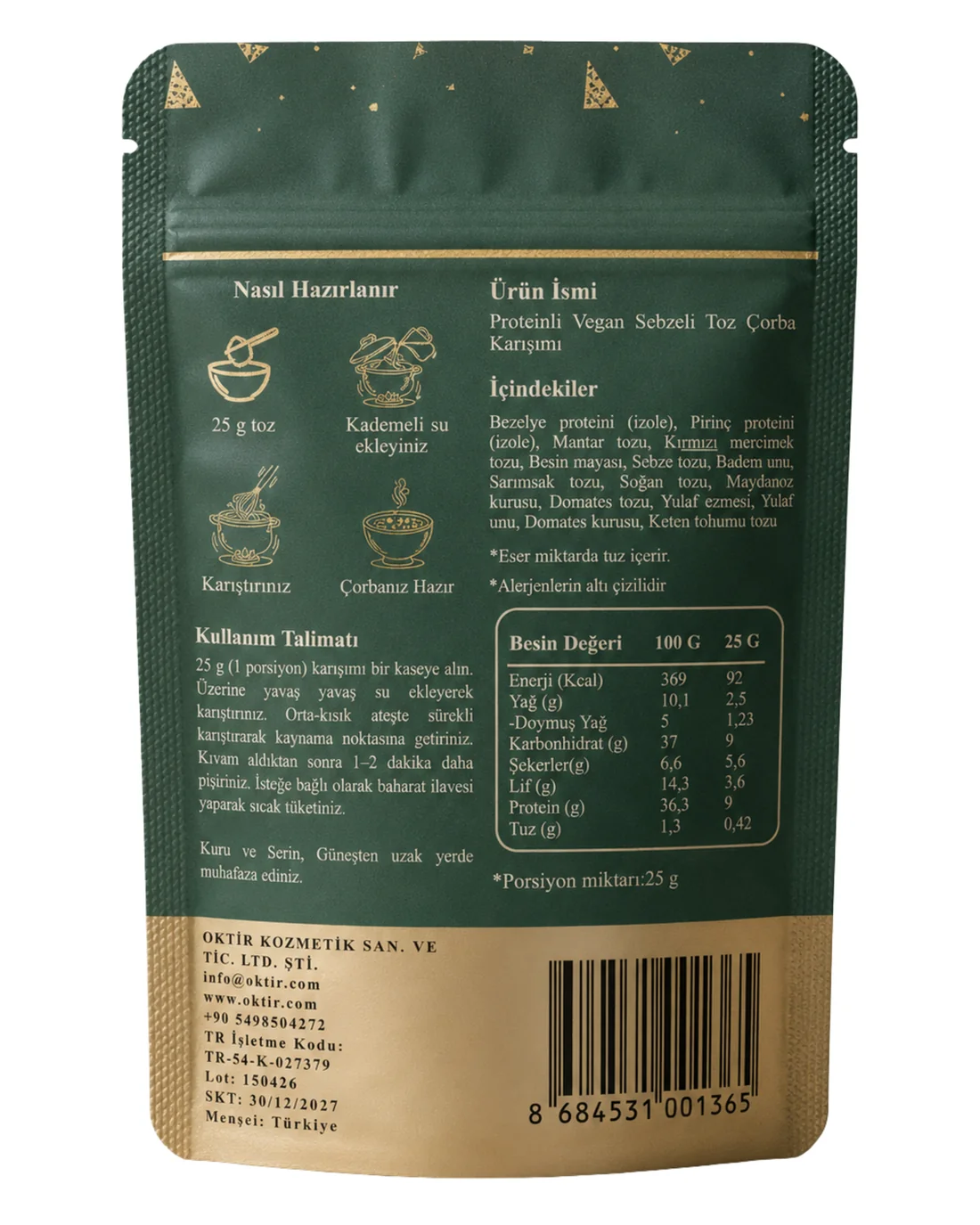 Proteinli Vegan Toz Çorba Bezelye Proteinli, Pirinç Proteinli, Sebzeli 100 G