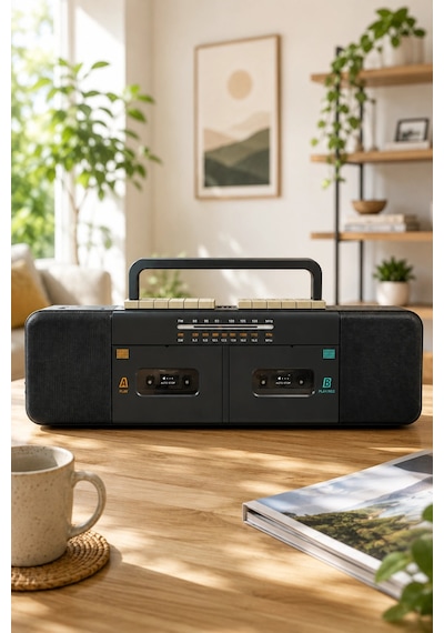Puxing Px-888bt Siyah Nostaljik Çift Kaset Çalar Radyo - Bluetooth, Usb/sd, Mp3 Çalar