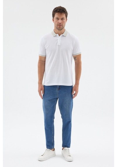 Beyaz-çağla Polo Yaka Pike Kısa Kol Slim Fit %100 Pamuk Tişört 1011260171