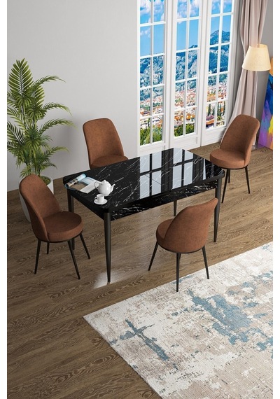 Canisa Concept Han Serisi 70x114 Açılabilir Mdf Mutfak Masası Takımı Siyah Mermer Desen Masa 4 Kiremit Sandalye Kahverengi Canisa Concept Han Serisi 70x114 Açılabilir Mdf Mutfak Masası Takımı Siyah Mermer Desen Masa 4 Kiremit Sandalye Kahverengi
