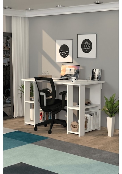Moonlife Hipo Kitaplıklı Çalışma Masası Beyaz