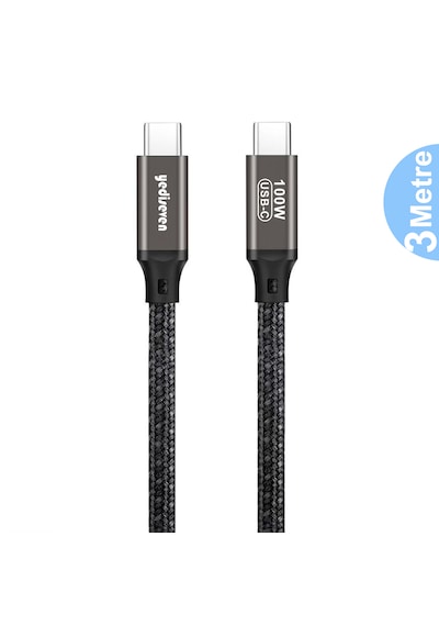 Type C To Type C 100 Watt Android Huawei Xiaomi Apple iPhone Uyumlu Hızlı Şarj Data Kablosu Siyah 3 Metre 100w Type-c To Type-c