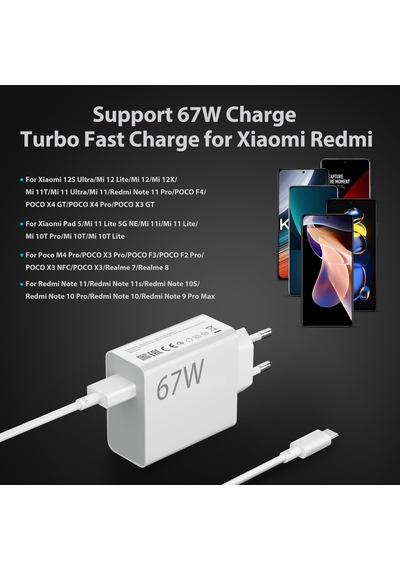 Bowie 67w'a Kadar Turbo Hızlı Şarj Aleti Type-c Kablo Xiaomi Redmi 13 Pro+ 5g İçin Uyumlu