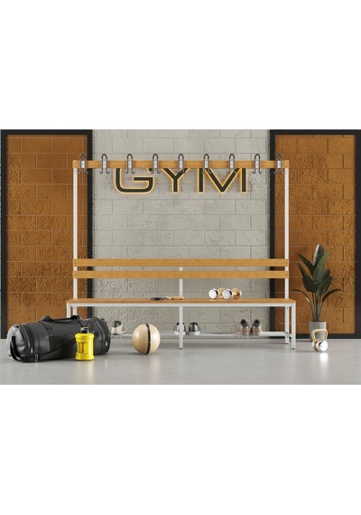 Ayakkabılıklı 6 Ayaklı Tek Taraflı Bank, Kanca Şeritli Bank, 9 Kanca, 200x43x170 Cm, Spor Bankı