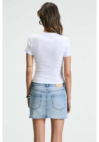 Grımelange ATHEA Kadın Bisiklet Yaka Kısa Kollu Önü Baskılı Slim Beyaz / Desenli T-Shirt