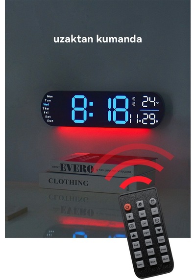 Büyük Led Dijital Duvar Saati Çok Fonksiyonlu-mavi Mavi