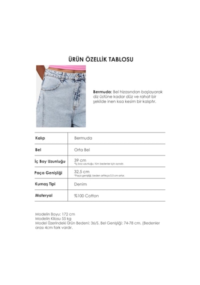 it's basic Kadın Ice 3s6-3 Mega Baggy Fit Paça Ve Cep Detaylı Özel Tasarım Denim Şort Ice Rengi