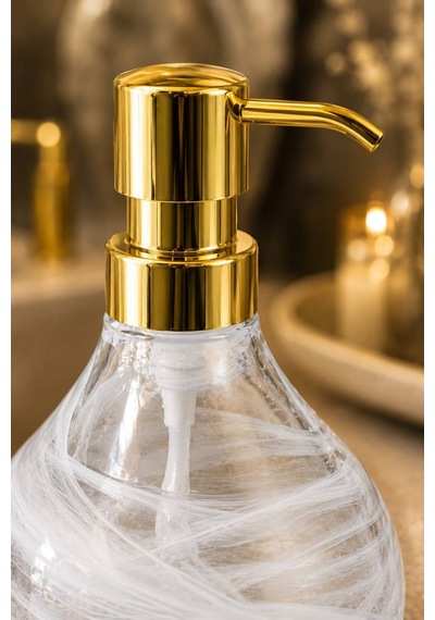 Buççin Online Mağaza Celina Cam Sabunluk Beyaz Alabaster Modern Lüks Banyo Aksesuarı Dekoratif Sıvı Sabunluk Sabun Çok Renkli