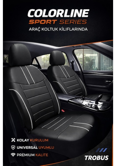 Ford Fiesta 2008 Ve Sonrası Uyumlu Colorline Sport Deri Siyah - Beyaz Koltuk Kılıfı