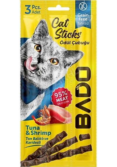 3 Adet Bado Ton Balıklı & Karidesli Kedi Ödül Çubuğu 3x5 Gr