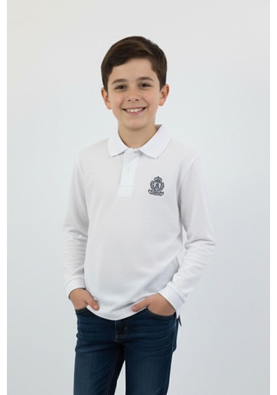 Polo Yaka Basic Erkek Çocuk Sweatshirt-91028 Beyaz