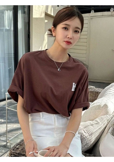 Flood Of Style Kadın Kahverengi Life Baskılı Oversize Bisiklet Yaka Tişört