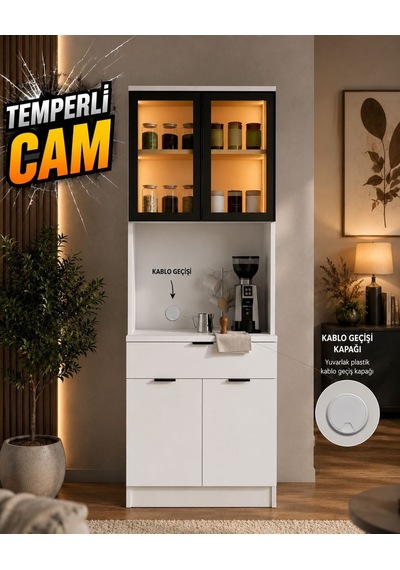 Dream Premium Minimal Kahve İstasyonu - Beyaz Füme Temperli Camlı Led Modül