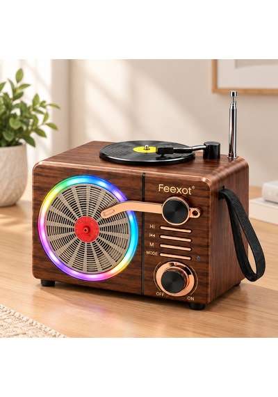 Işıklı Retro Bluetooth Fm Radyo Hoparlör - Usb & Type-c Şarjlı